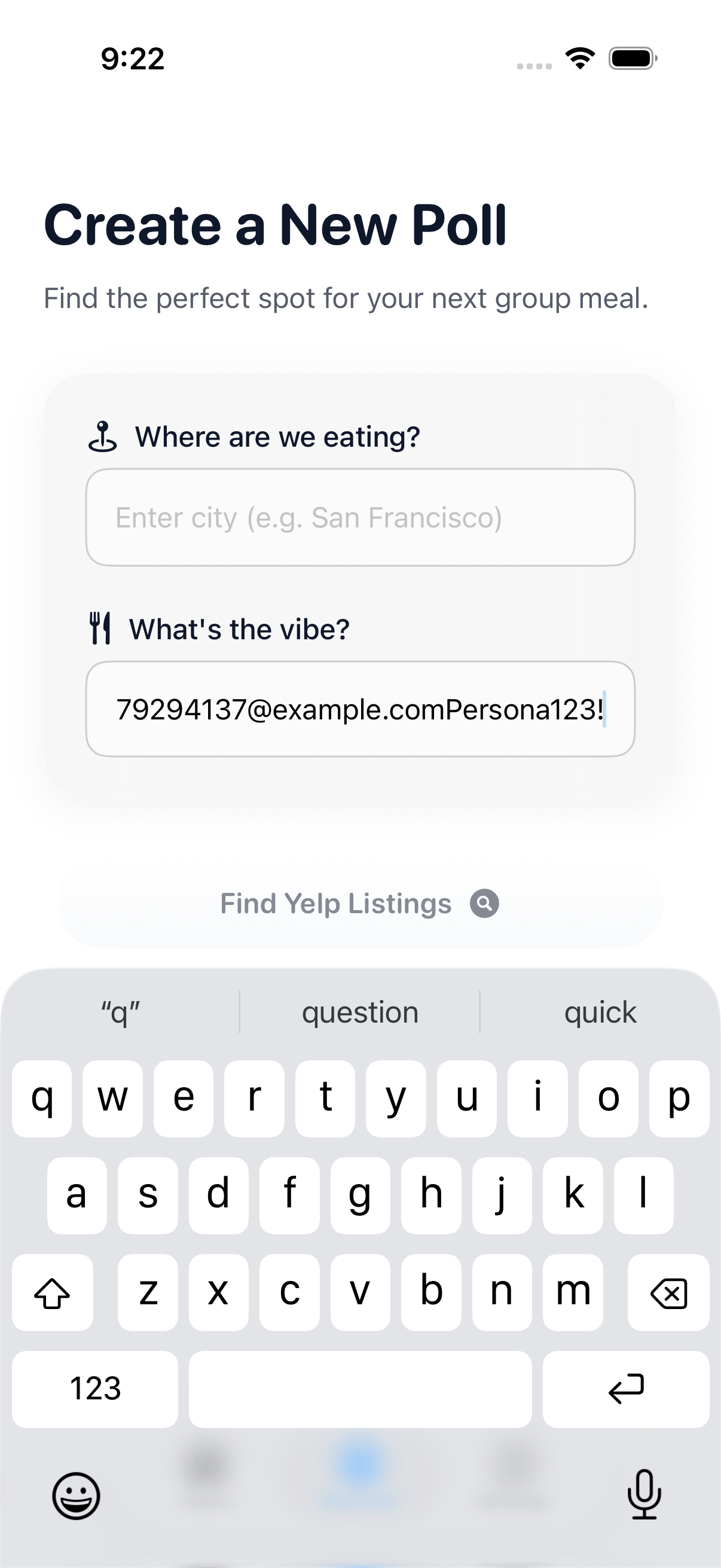 DinePoll: create a poll by city and vibe