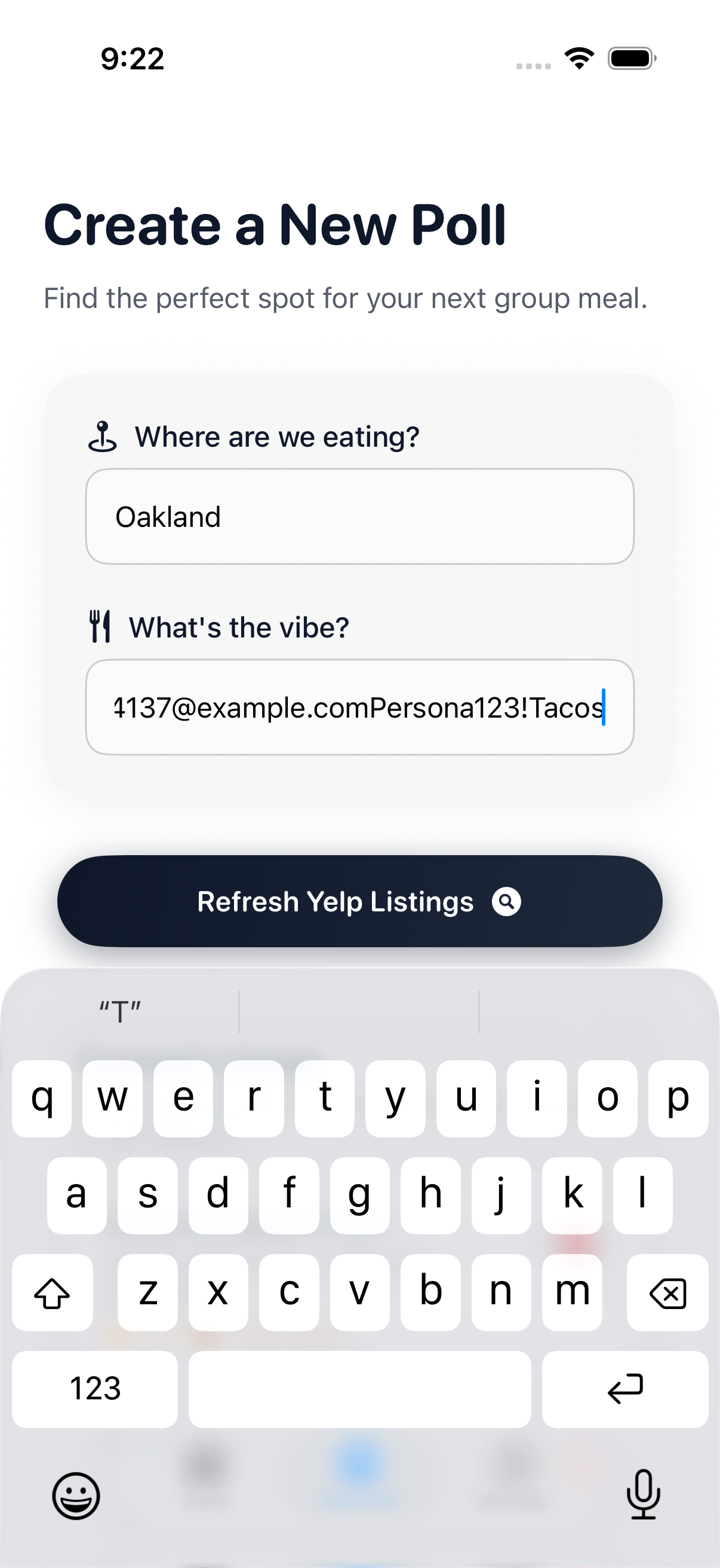 DinePoll: real Yelp restaurants pulled by your vibe