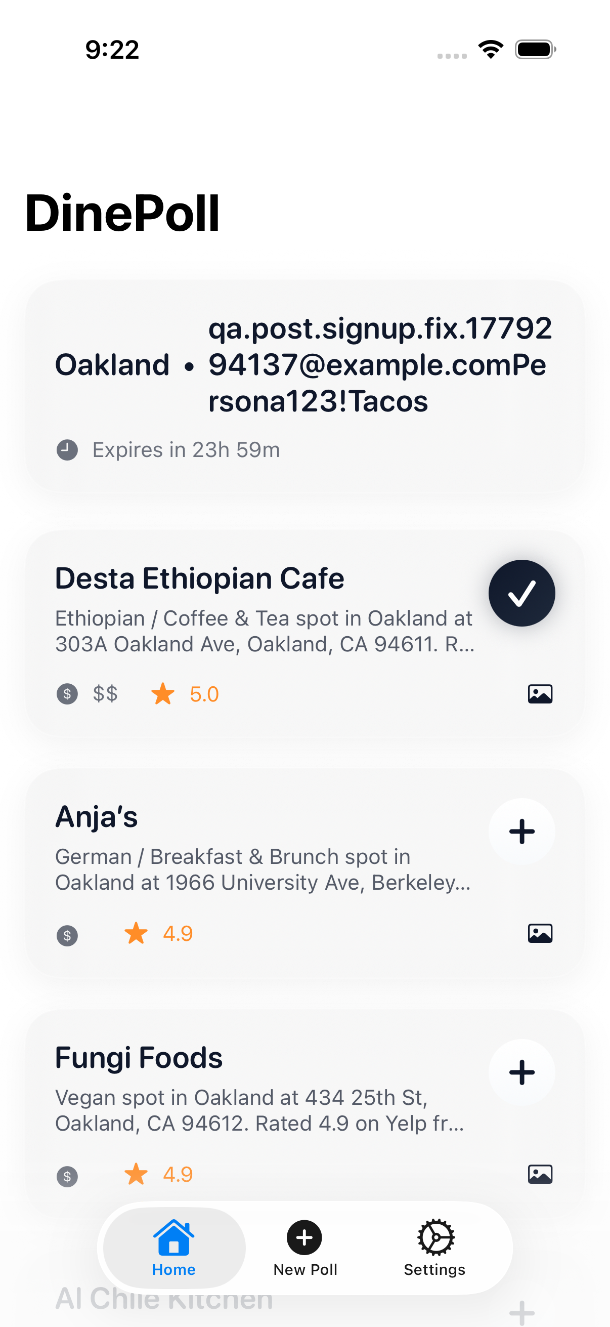 DinePoll: friends vote on restaurants in real time