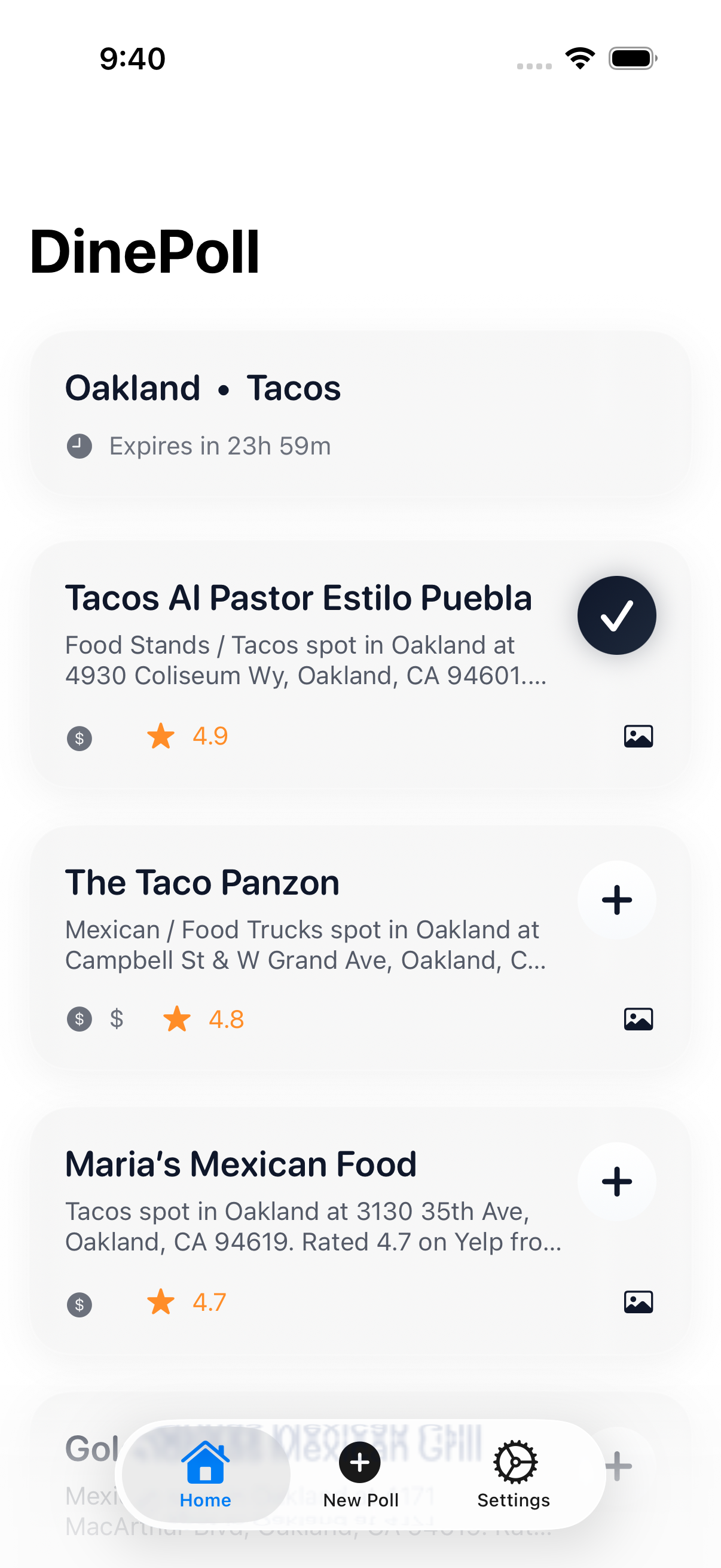 DinePoll: winning restaurant with address and directions